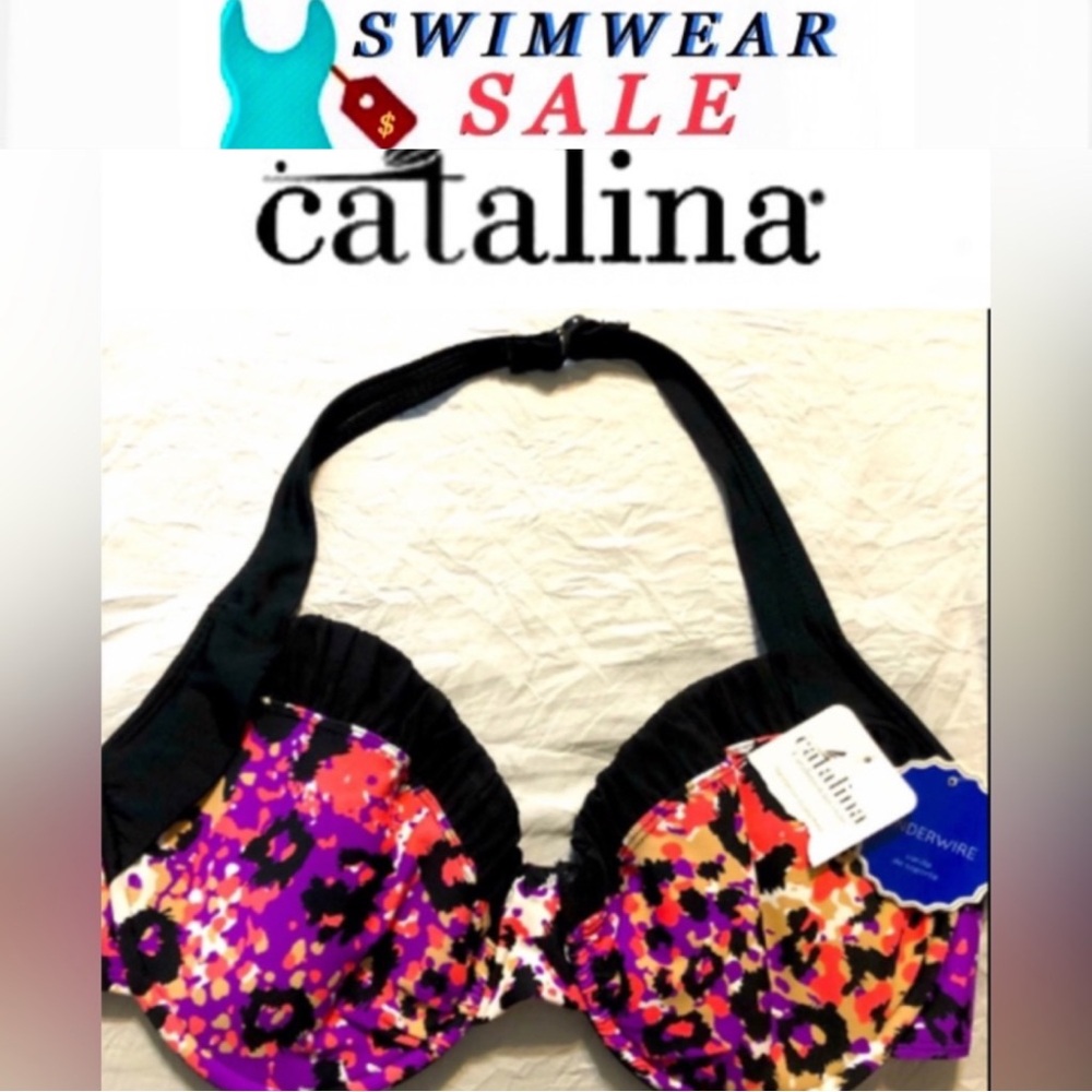 CATALINA Leopard Print bikini Top size L 36-38 C/D NWT